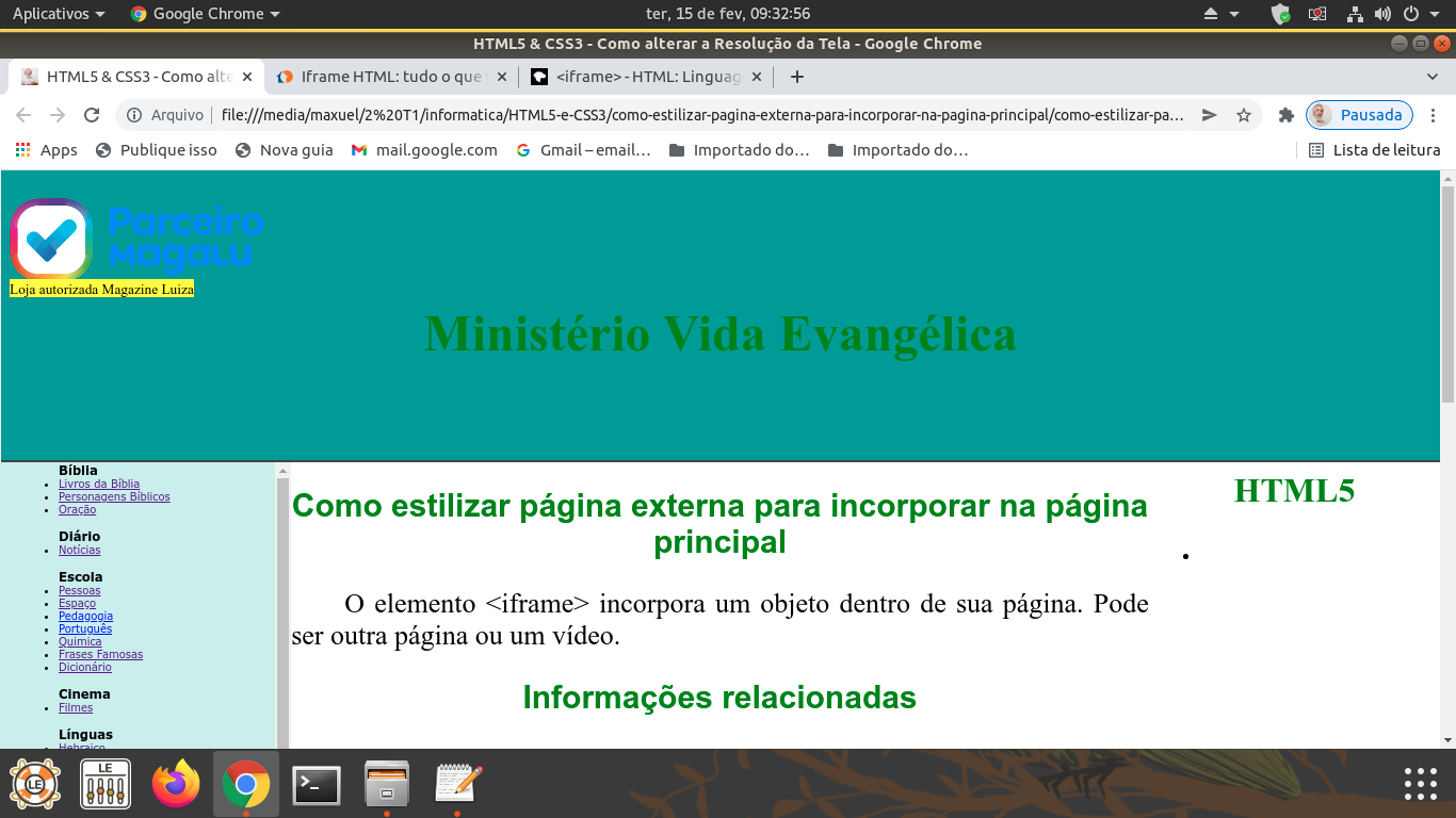 Como estilizar página externa para incorporar na página principal
